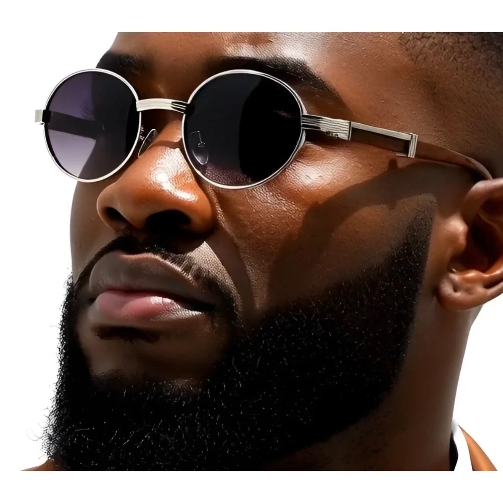 Casual Sunglasses Wood Temples Gradient Black Lenses Men Silver Aviator Shape‎